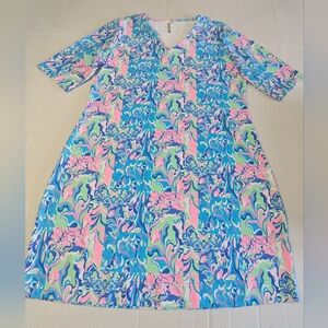 Lulu B V-neck Bright Patterned Print 3/4 Sleeve Dress SIZE L NWOT